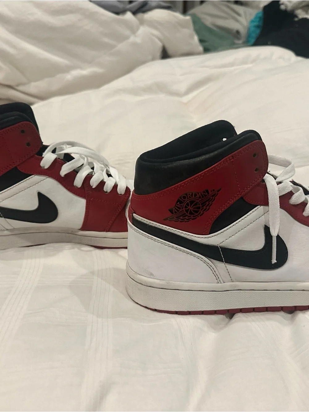 Jordan Men's High-Top Sneakers White/Red with Black Swoosh
